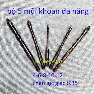 bộ 5 mũi khoan đa năng bốn cạnh, khoan siêu ngọt