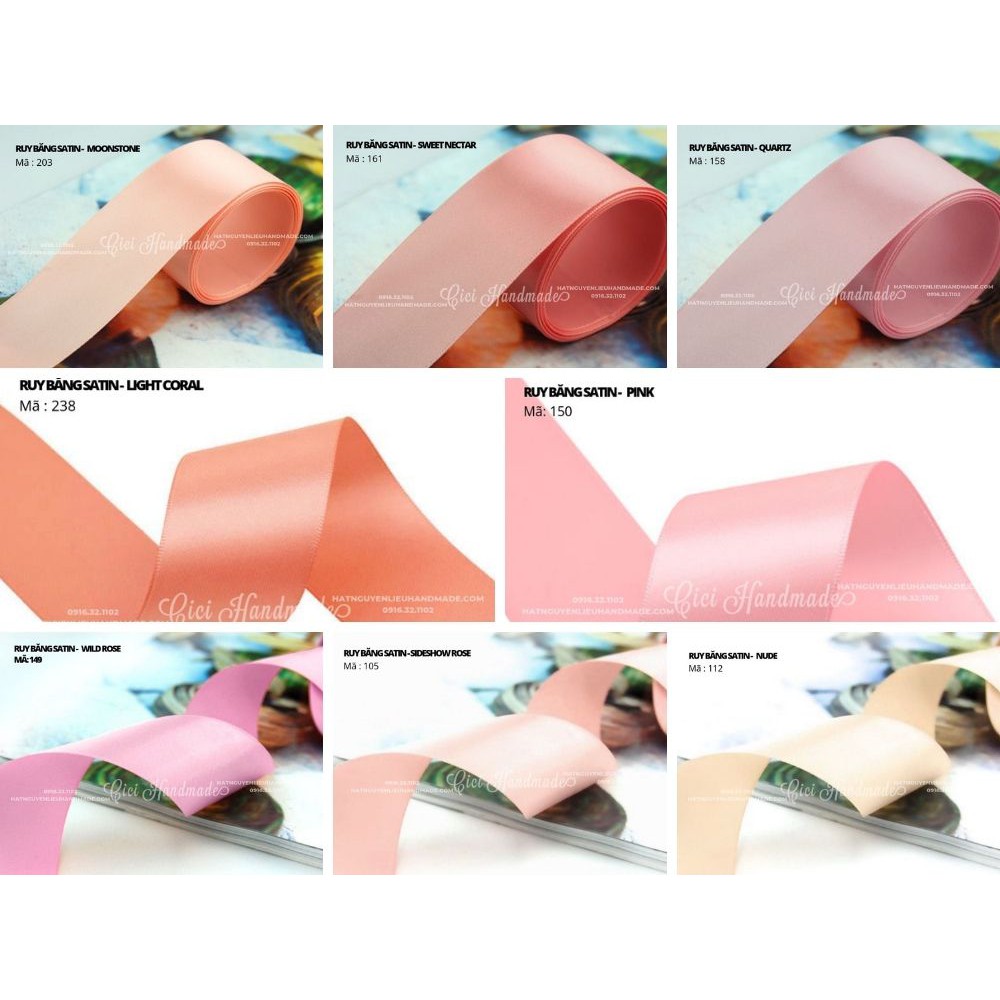 Cuộn 5M Ruy băng Satin 2 mặt màu hồng nhạt hồng nude be - link 8/9 Cici Handmade ruyban gấm hoa lụa ruyban ribbon satin
