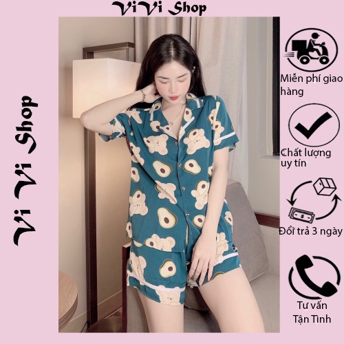 Đồ bộ mặc nhà lụa ngủ mặc ở nhà quần shoft bigsize hoa văn cổ sen cute cute nguyên liệu Satin Loại 1 cao cấp ViVi Shop