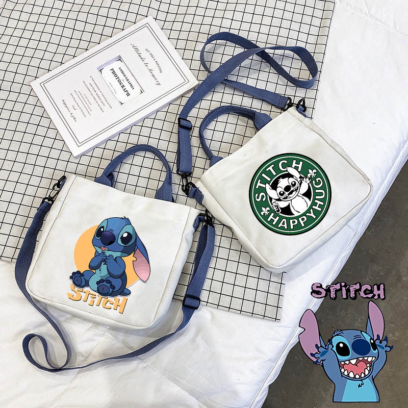 Túi Vải canvas Đeo Chéo Thêu Họa Tiết stitch Xinh Xắn