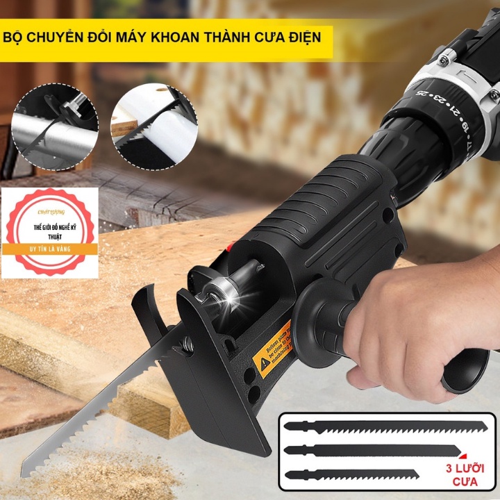 Đầu chuyển đổi máy khoan thành cưa lọng, cưa kiếm đa năng tặng kèm 03 lưỡi cưa ( có lưỡi cưa lẻ bán kèm theo )