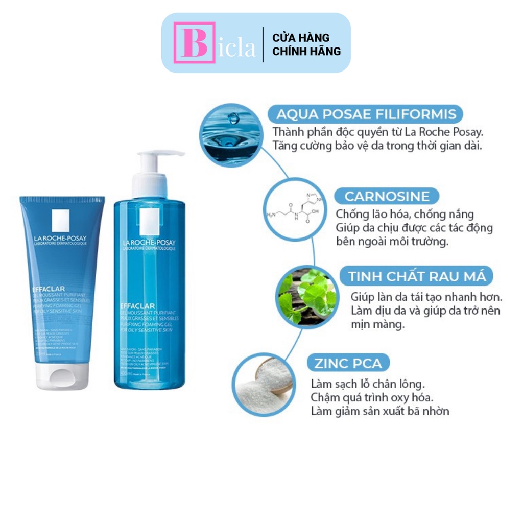 Sữa rửa mặt la roche posay effaclar dành cho da dầu mụn, nhạy cảm pháp chính hãng 50ml