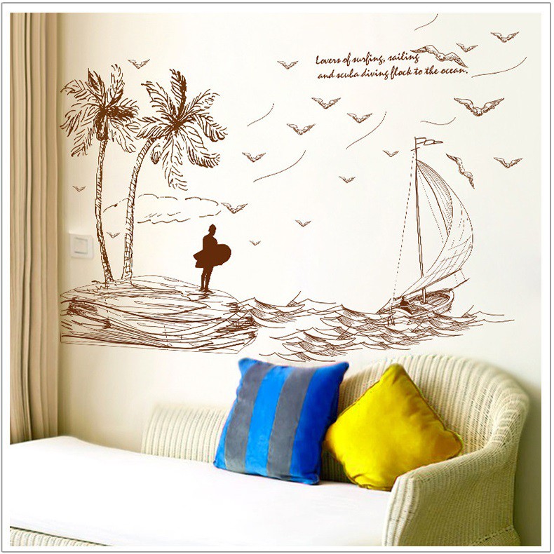 Decal dán tường 3D [HÀNG ĐẸP GIÁ TỐT ] tranh bút chì Ra khơi