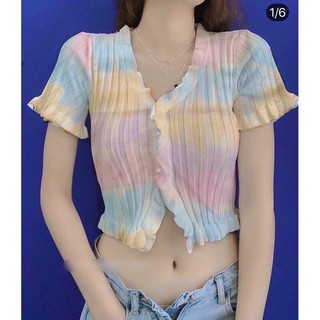 [HÌNH_THẬT_100%] Áo croptop body cuốn biên cổ V loang màu