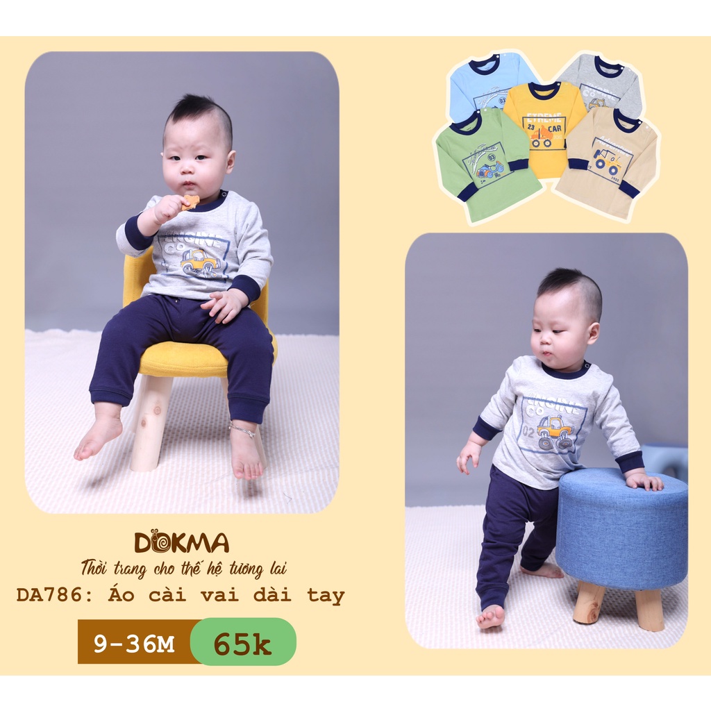 [FREESHIP] Áo bé trai dài tay 6-36 tháng tuổi, cài vai Cotton USA Dokma Voi.kids DA786