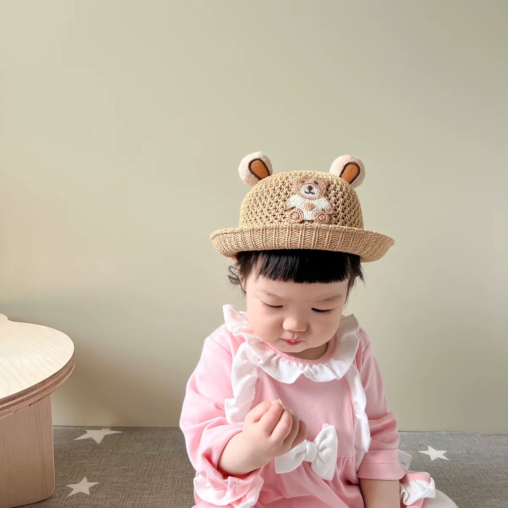 MUP 143: Mũ cói gấu 2 tai Cute cho bé ( 44-48cm)