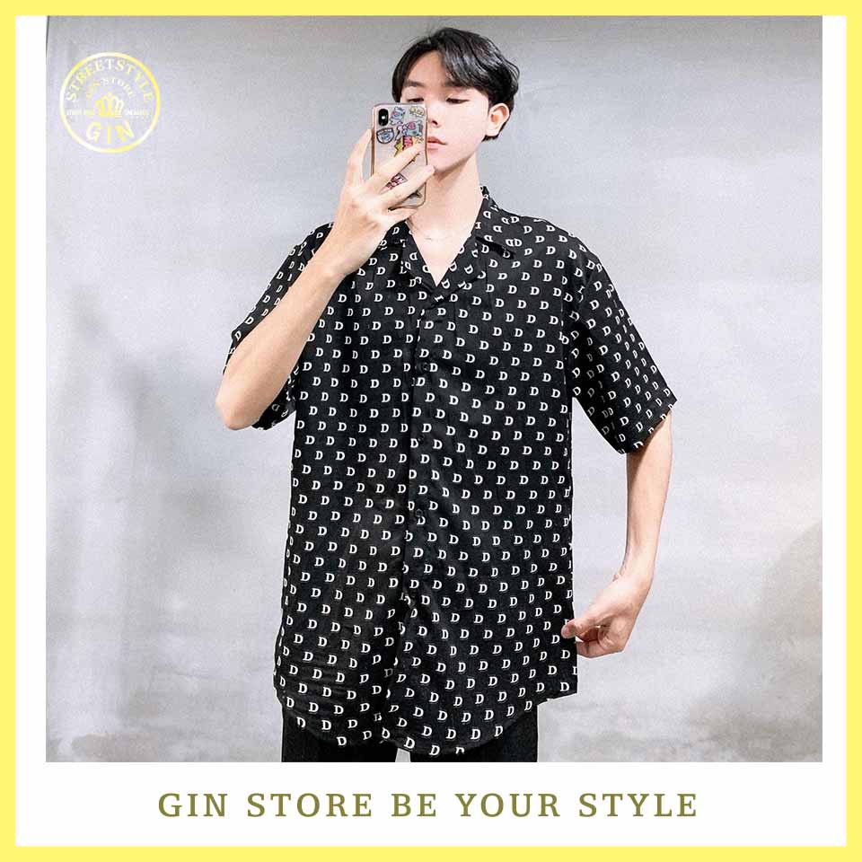 Áo Sơ Mi Lụa Chữ D ngắn tay unisex - gin store (gin store v)