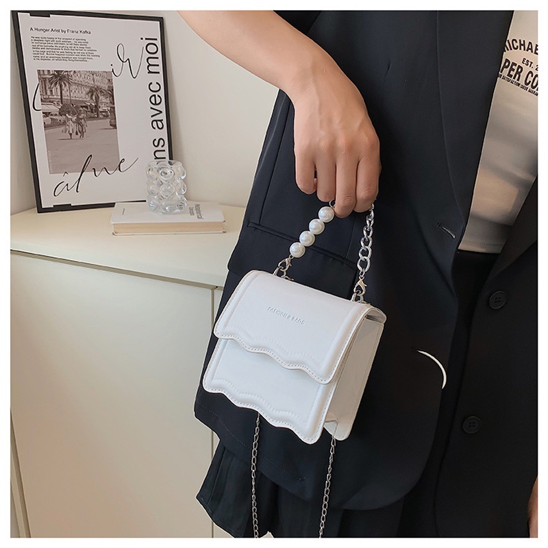 Túi Đeo Chéo Dáng Vuông Nhỏ Màu Trơn Đính Hạt Giả Ngọc Trai Phong Cách Mới 2022 NB00170