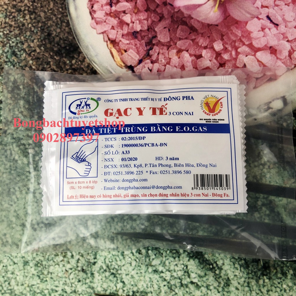 Gạc y tế Đông Pha tiệt trùng 5x6 / 8x9cm (Gói 10 miếng)