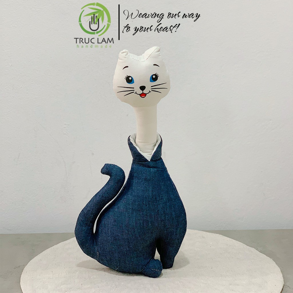 Đồ Chơi Cho Bé Thú Nhồi Bông Hình Con Mèo Cao Cổ Vải Hoa Bông Gòn Cao Cấp - Trúc Lâm Handmade