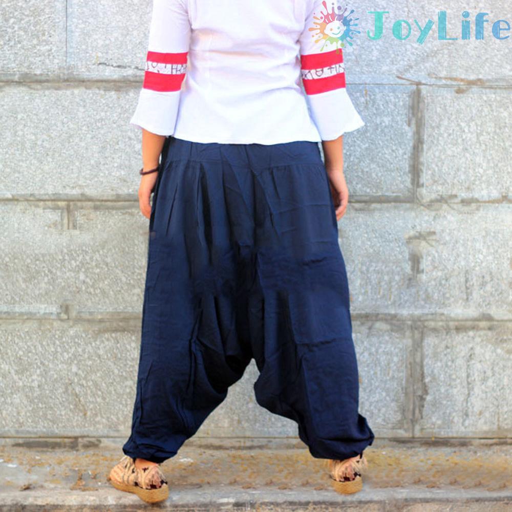 Mens Elastic Waist Baggy Harem Long Trousers Wide Leg Hip Hop Gyps Bottom Pants