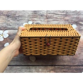 Hộp đựng giấy ăn giả mây hình chữ nhật