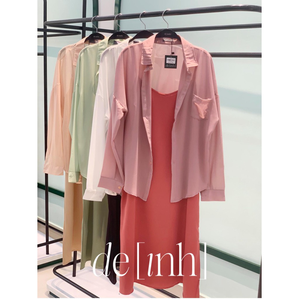 Set Đầm 2 Dây Kèm Áo Khoác Sơ Mi
