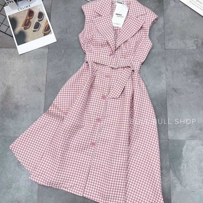 Váy Sát Nách Công Sở Kẻ Dạ Tone Màu Pastel (Hồng, Vàng, Xanh)