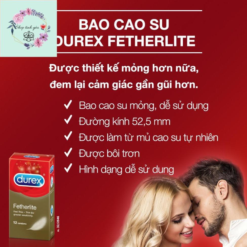 Bao Cao Su Durex Fetherlite 12bao + Tặng 1 Hộp Bao Cao Su Fetherlite 3 bao  Siêu mỏng