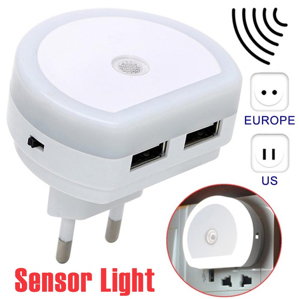 LED Dual USB Charging Sensor Night Light Eu/Us plug Socket Wall Lampen  For Bedroom Living Room