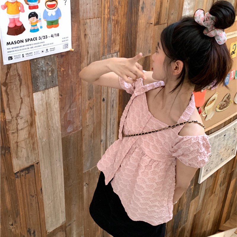 Áo Nữ Trễ Vai Tay Ngắn Dáng Rộng Thời Trang