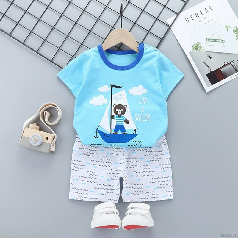 Set Áo Thun Tay Ngắn &amp; Quần Short Sọc Ngang Cho Bé Trai Từ 0-5 Tuổi