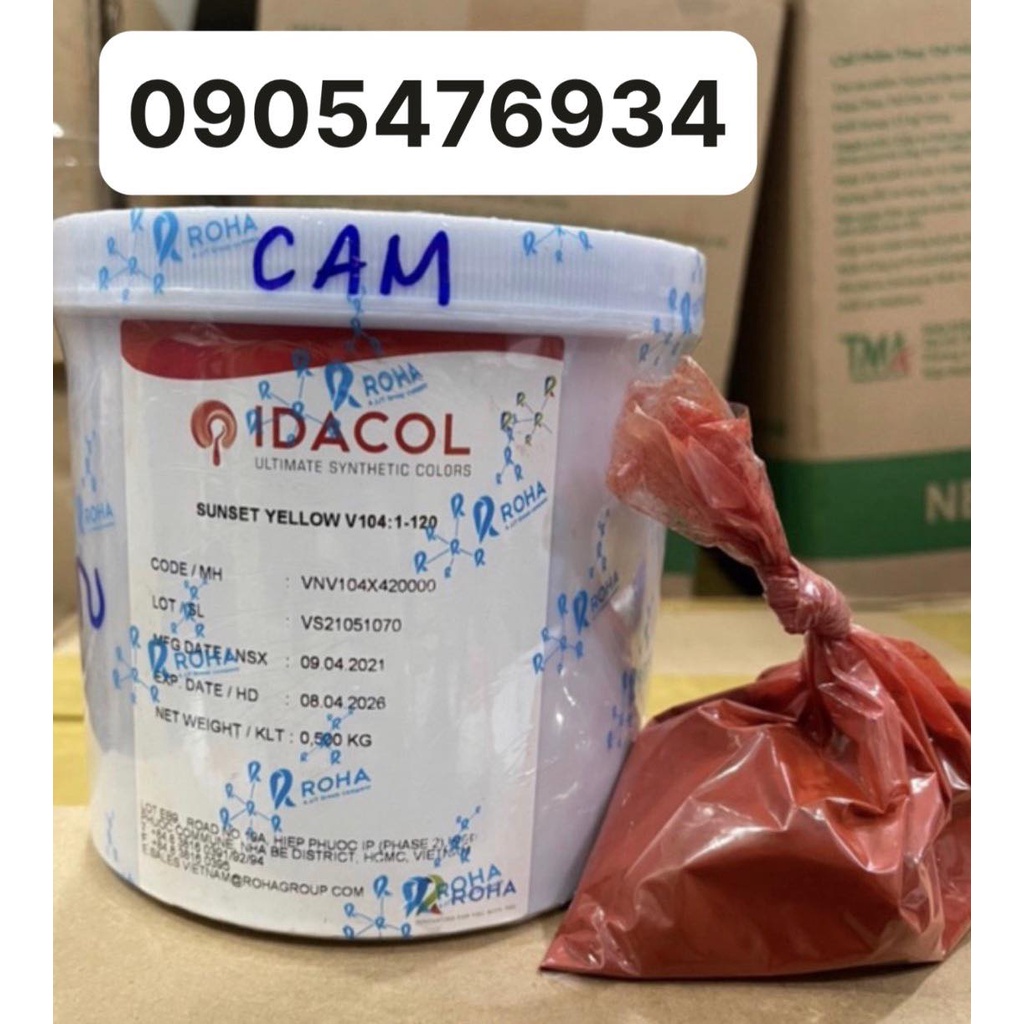 Bột màu thực phẩm cam (SUNSET YELLOW)- Bột màu thực phẩm Ấn độ idacol color