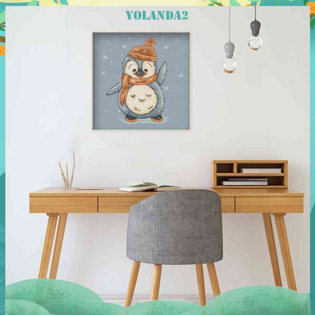 Toàn Bộ Bộ Tranh Thêu Chữ Thập 3 Dây Cotton 11CT Hình Chim Cánh Cụt Xinh Xắn