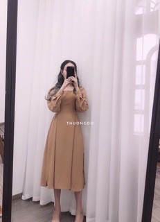 Đầm Dáng Suông Tay Bồng Buộc Nơ eo siêu xinh