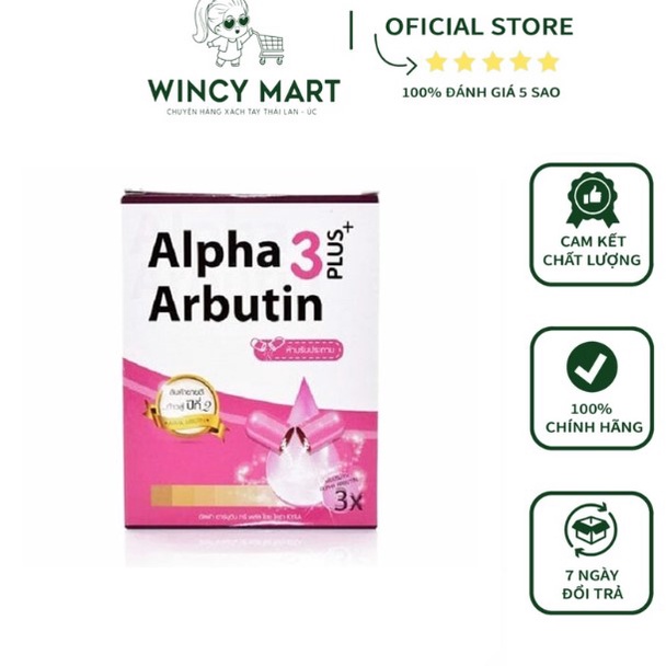 Vỉ 10 Viên Bột Kích Trắng Kyra Alpha Arbutin 3 Plus (Đêm / Ngày) Hàng Thái Lan, Kích Dưỡng Da Trắng Mịn - Wincy Mart