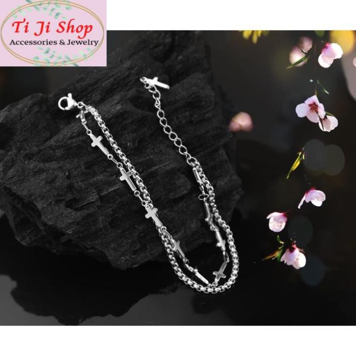 lắc tay 2 tầng thánh giá kết hợp bông dừa trắng sáng, không đen - siêu đẹp chuẩn thời trang