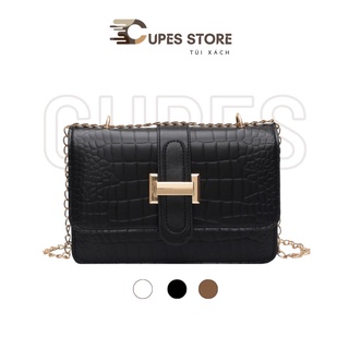 Túi xách nữ đeo chéo màu trắng và đen kích cỡ nhỏ gọn dây đeo chuỗi xích
