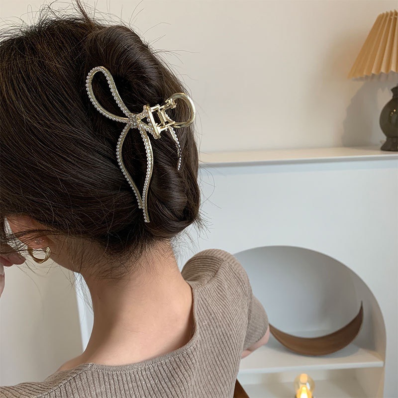 Kẹp Tóc Đính Nơ Lưng Đính Ngọc Trai Thanh Lịch Dễ Phối Đồ