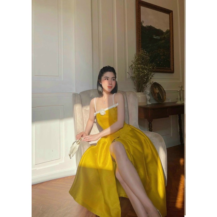 Đầm 2 Dây Tiểu Thư Phối Nơ Xẻ Tà Chất Tapta Có Mút Ngực Mặc Đẹp Dáng Xinh [NEW UNISEX]