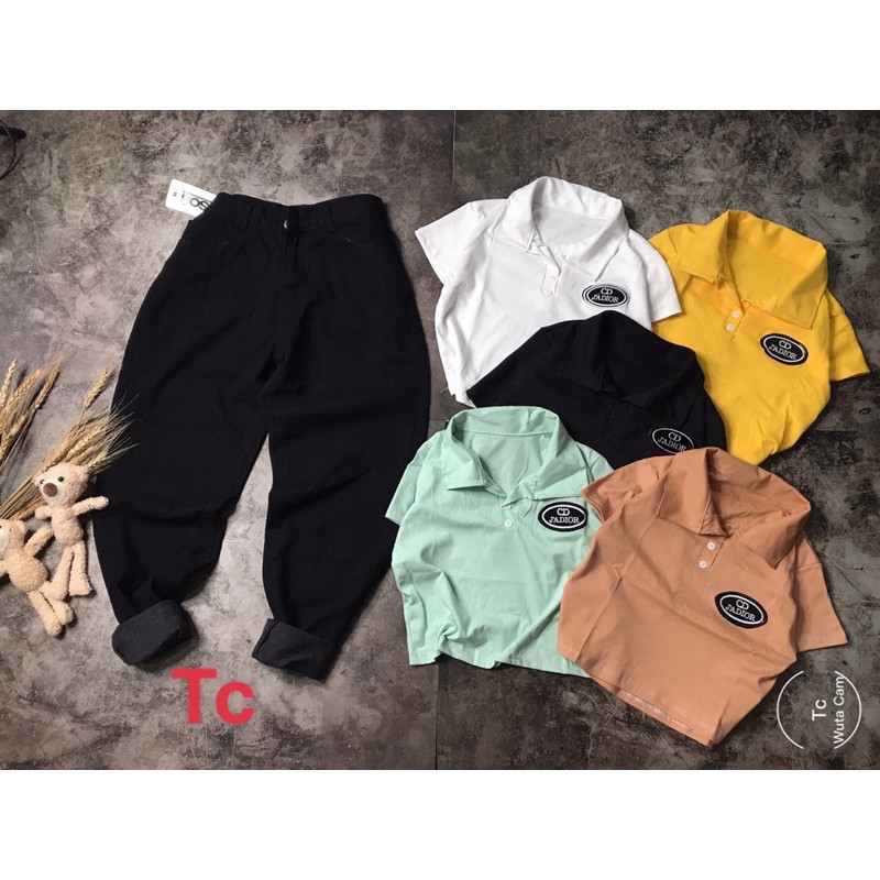 Sét quần baggy bò đen kèm áo crt lô gô