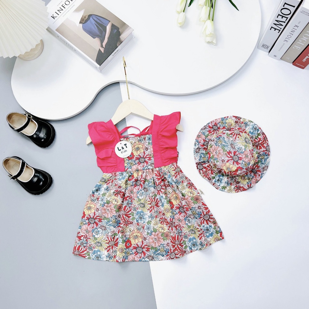 Váy Thô Hoa Nhí Kèm Mũ Cho Bé Gái Size 7 - 18 kg