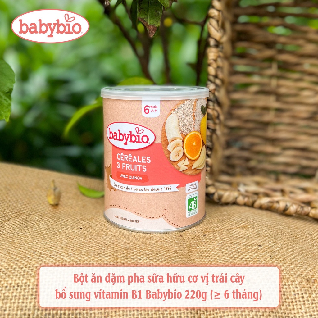 Bột ăn dặm/ Bột pha sữa hữu cơ vị trái cây Babybio PHÁP 220g (≥ 6 tháng)