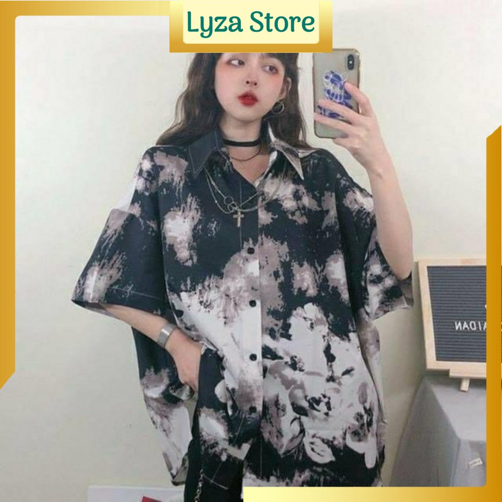 Áo sơ mi nam nữ loang màu unisex cộc tay 4 màu form rộng - Lyza Store