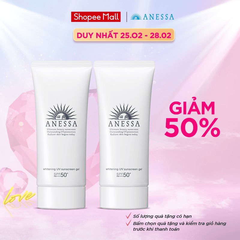 Bộ đôi Gel chống nắng dưỡng trắng Anessa Whitening UV Sunscreen Gel 90g x 2