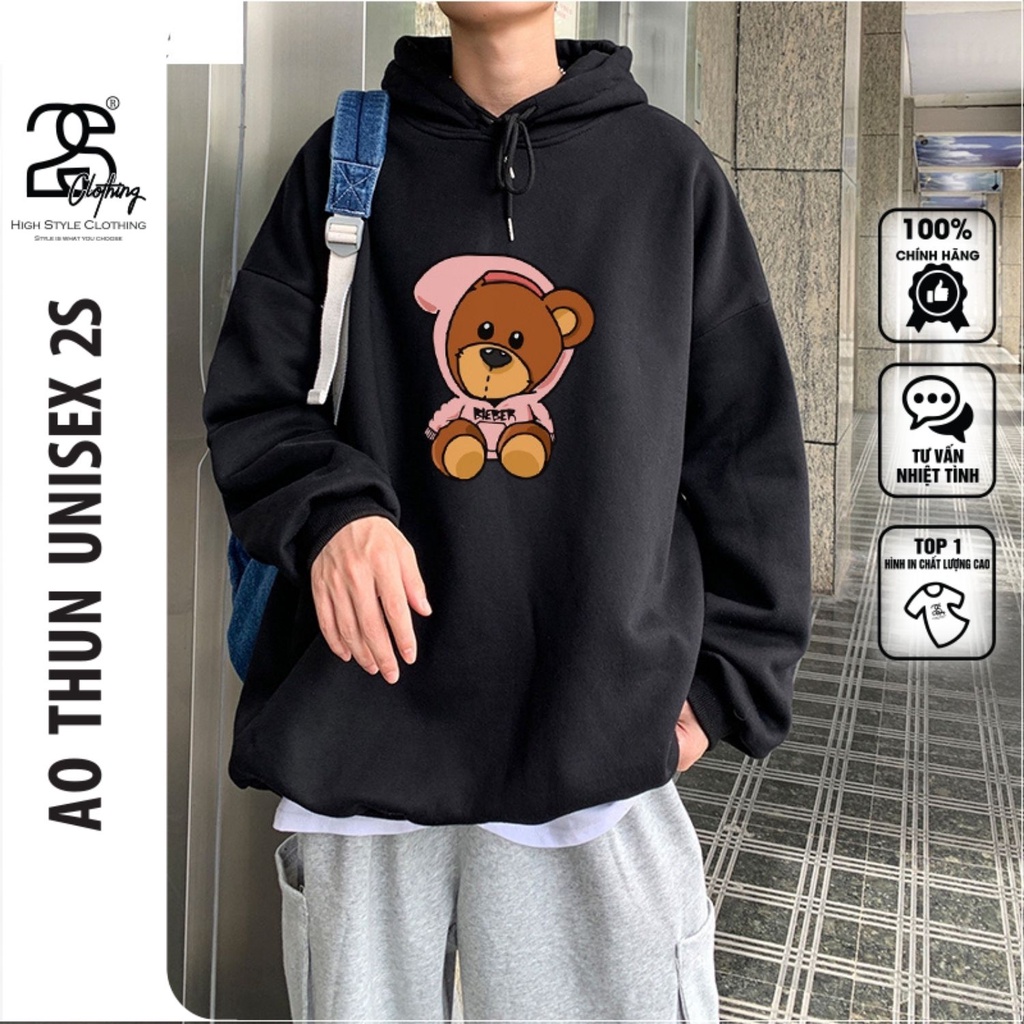 Hoodie Nam Nữ Form Rộng Chất Liệu Nỉ Bông 2S Clothing, Áo Nỉ Có Mũ Oversize In Drew Bear TV5025