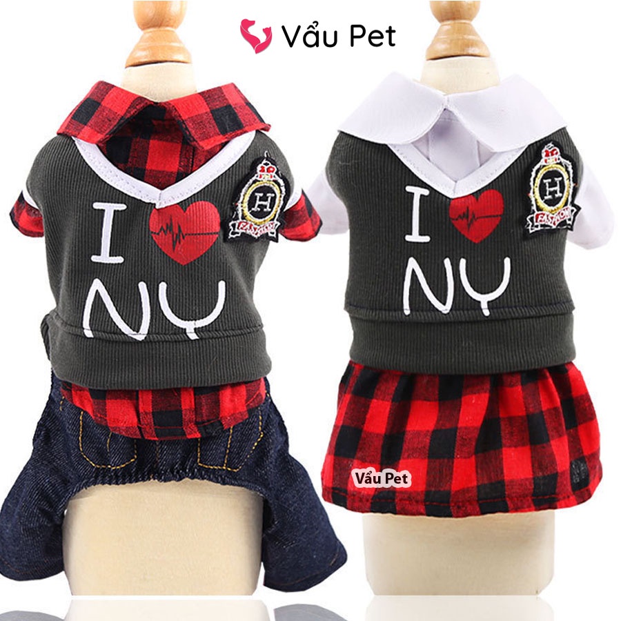 Áo cho chó mèo Bộ I Love NY phong cách Hàn Quốc - Quần áo cho chó poodle, con, lớn, mèo, thú cưng Vẩu Pet Shop