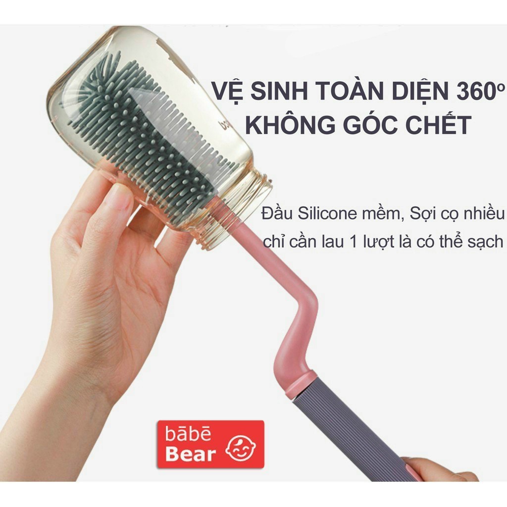 Bộ Cọ Rửa Bình Sữa Silicon 3 Chi Tiết Tay Xoay 360 độ Cao Cấp
