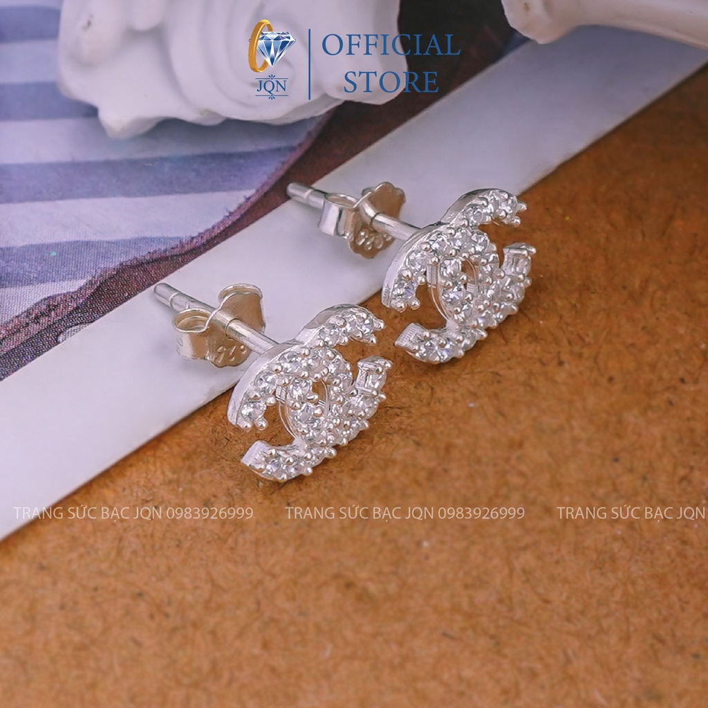 Bông tai nữ bạc thật giá rẻ mặt x nhỏ đính đá xinh xắn ms10/ Trang sức bạc JQN