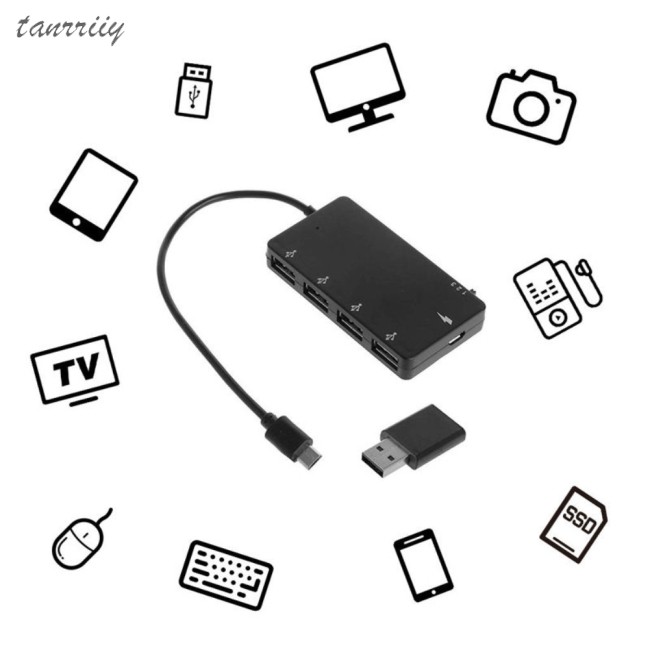 【Ready Stock】4 Port Micro USB OTG Hub Power Charging Adapter Cable for Windows Tablet, Android Smartphone,PC