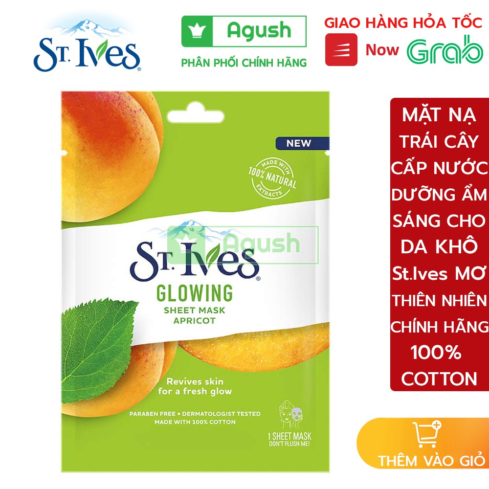 Mặt nạ trái cây cấp nước dưỡng ẩm sáng cho da khô St ives Mơ thiên nhiên miếng đắp mặt chính hãng tự nhiên 100% cotton