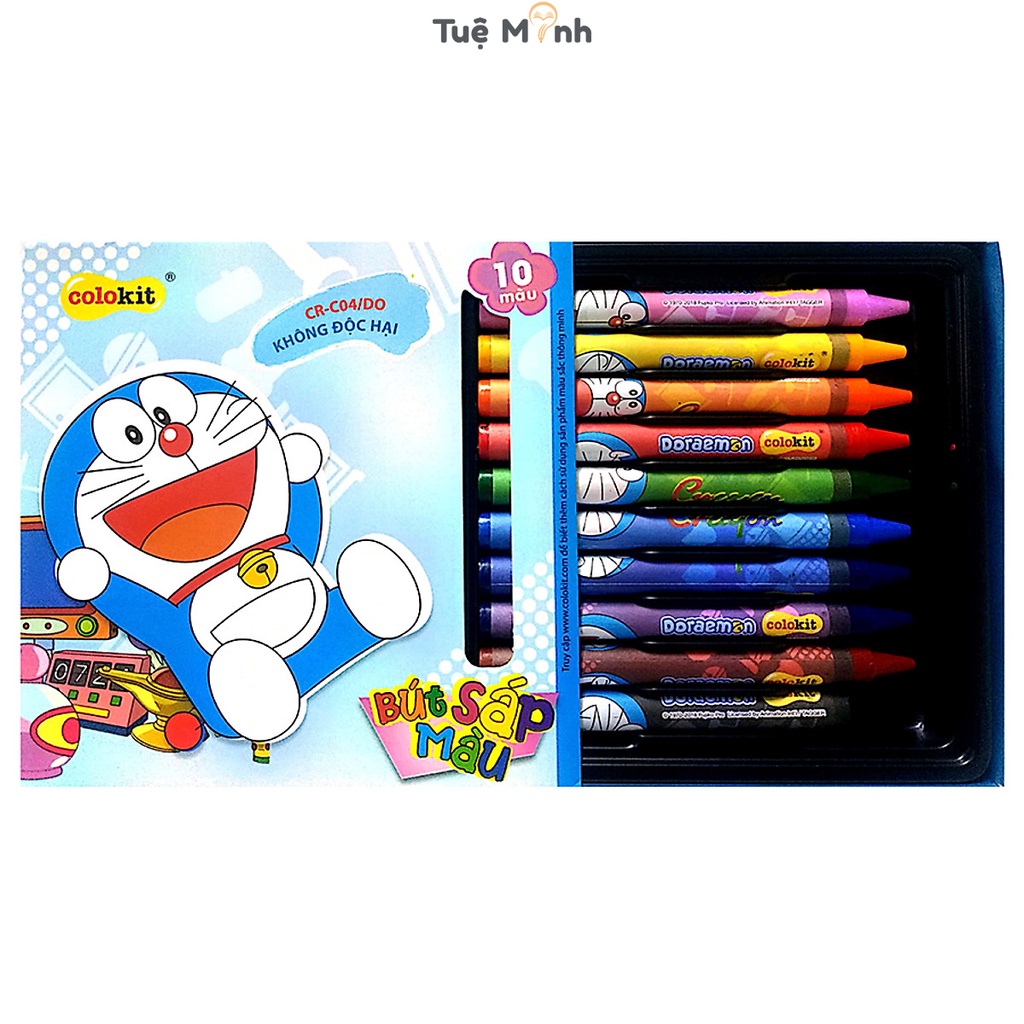 Bút Sáp tô màu bộ 10 màu Thiên Long Colokit Doraemon CR-C04/DO, sáp vẽ màu mịn tươi sáng