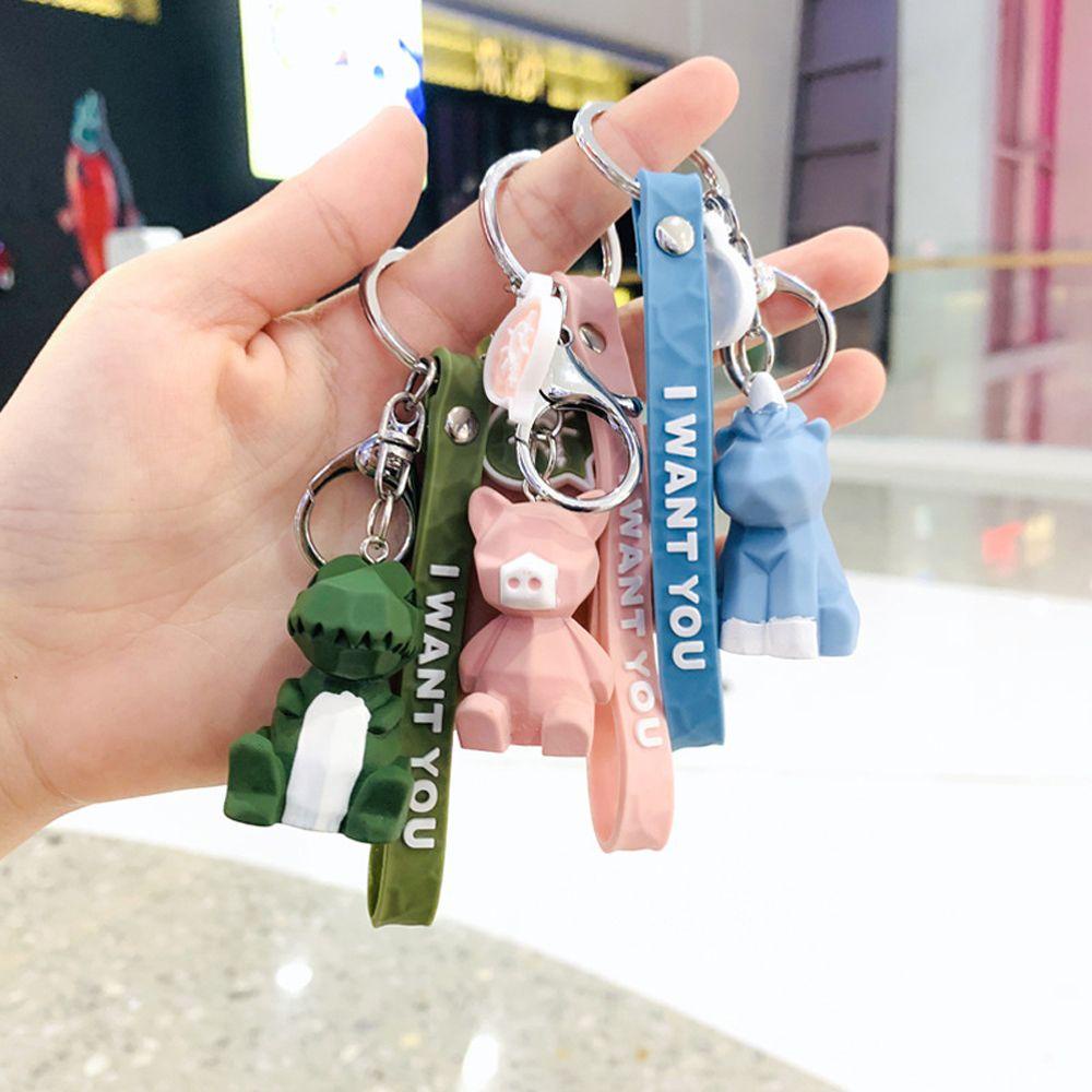 Móc Khóa Silicon Màu Ngà Hình Gấu Trúc / Khủng Long Hoạt Hình Dễ Thương