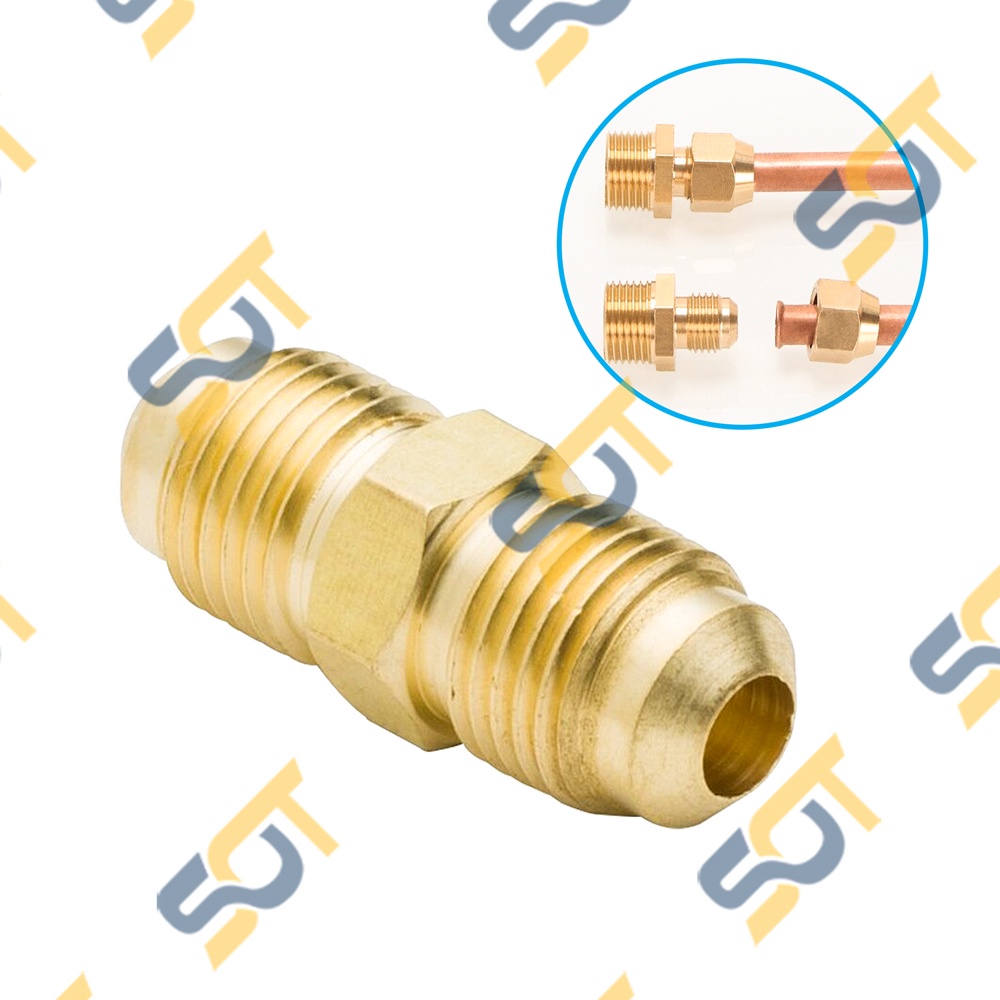 [Hàn ống đồng 6 8 10] Thẳng 2 đầu ren côn lồi cho điện lạnh & khí nén (Brass Flare Fitting Double) - Rắc co & Ren NPT