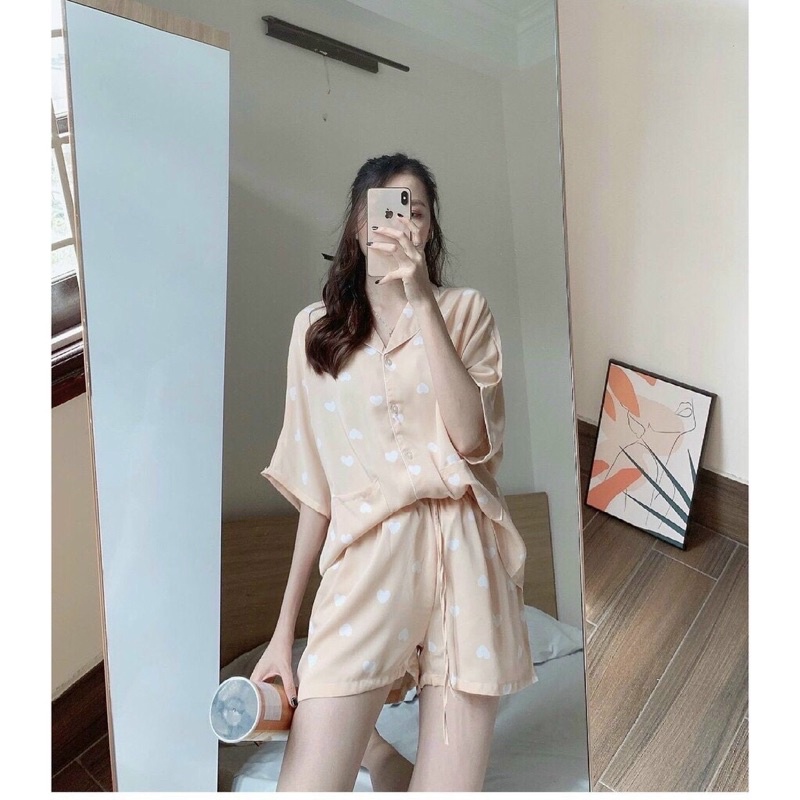 Set bộ lụa cộc kèm nơ cột tóc