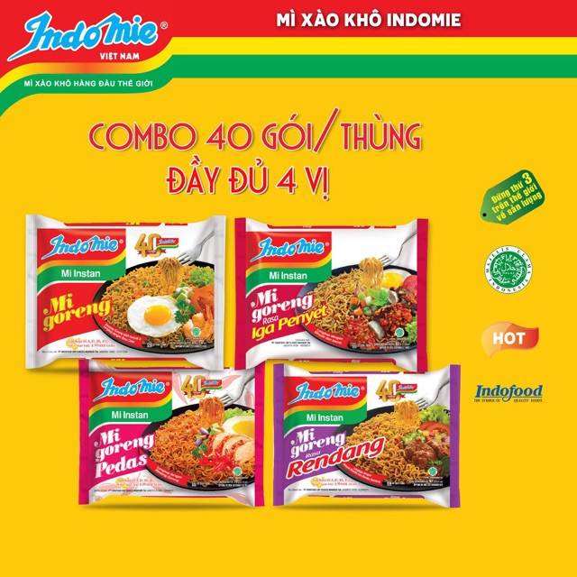 Thùng 40 gói mì xào khô indomie goreng vị đặc biệt
