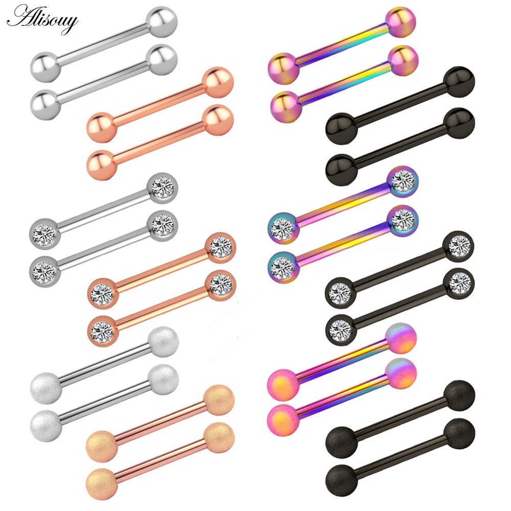 Alisouy Set 2 Khuyên Lưỡi Bằng Thép Không Gỉ 14g Cá Tính