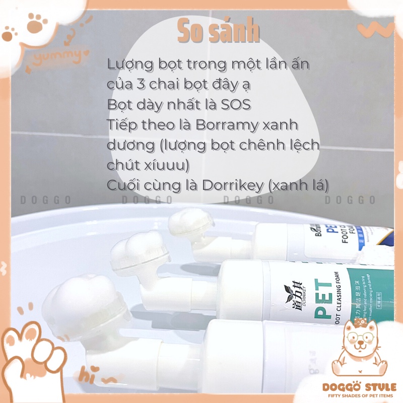 Bọt rửa chân chó mèo, làm sạch kẽ chân cho chó và mèo không cần rửa lại với nước 150Ml SOS kèm bàn chải