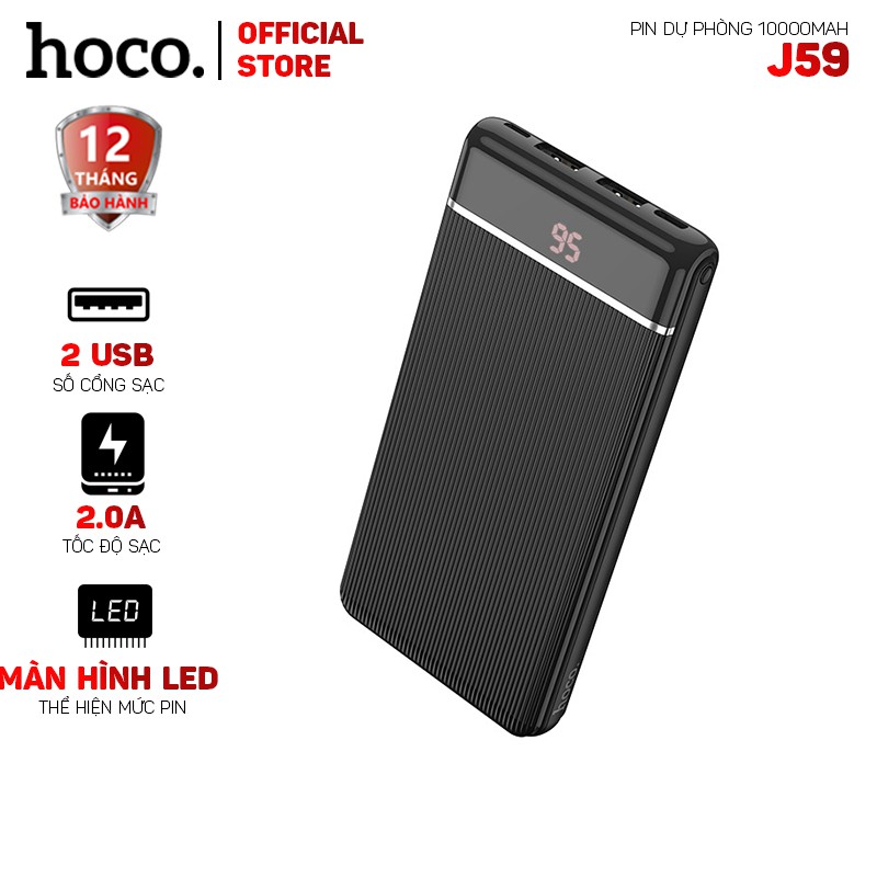 Pin sạc dự phòng Hoco J59 10000mah 2 cổng USB 2.0A màn hình led