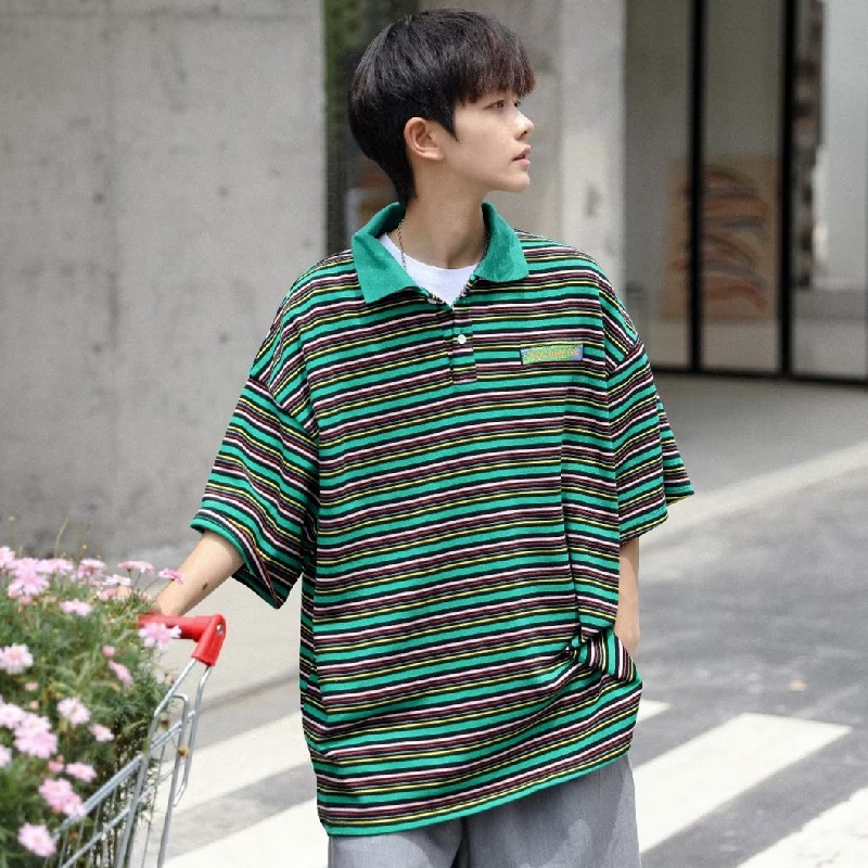 Áo Thun POLO Tay Ngắn Dáng Rộng Thoáng Khí In Họa Tiết Phong Cách hip hop Đường Phố Hàn Quốc Thời Trang Mùa Hè Cho Nam